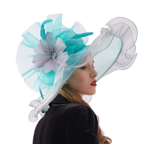 Women Organza Church Derby Hat Wide Brim Sun Hats For Wedding Tea 8283 - Picture 5 of 5